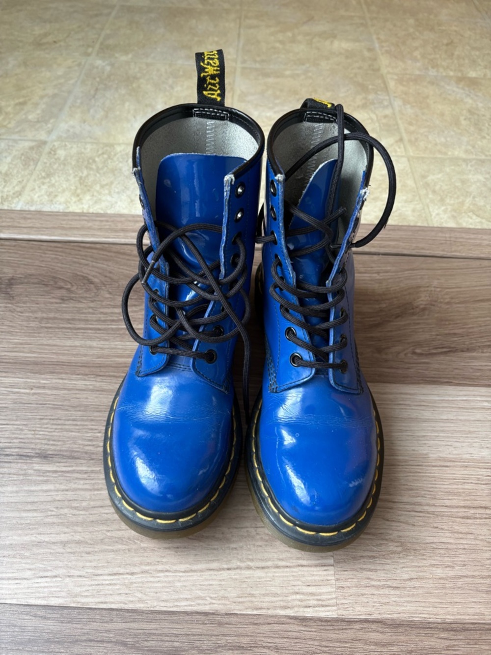 Dr. Martens Vintage Cobalt Blue Lace-Up Patent Boots